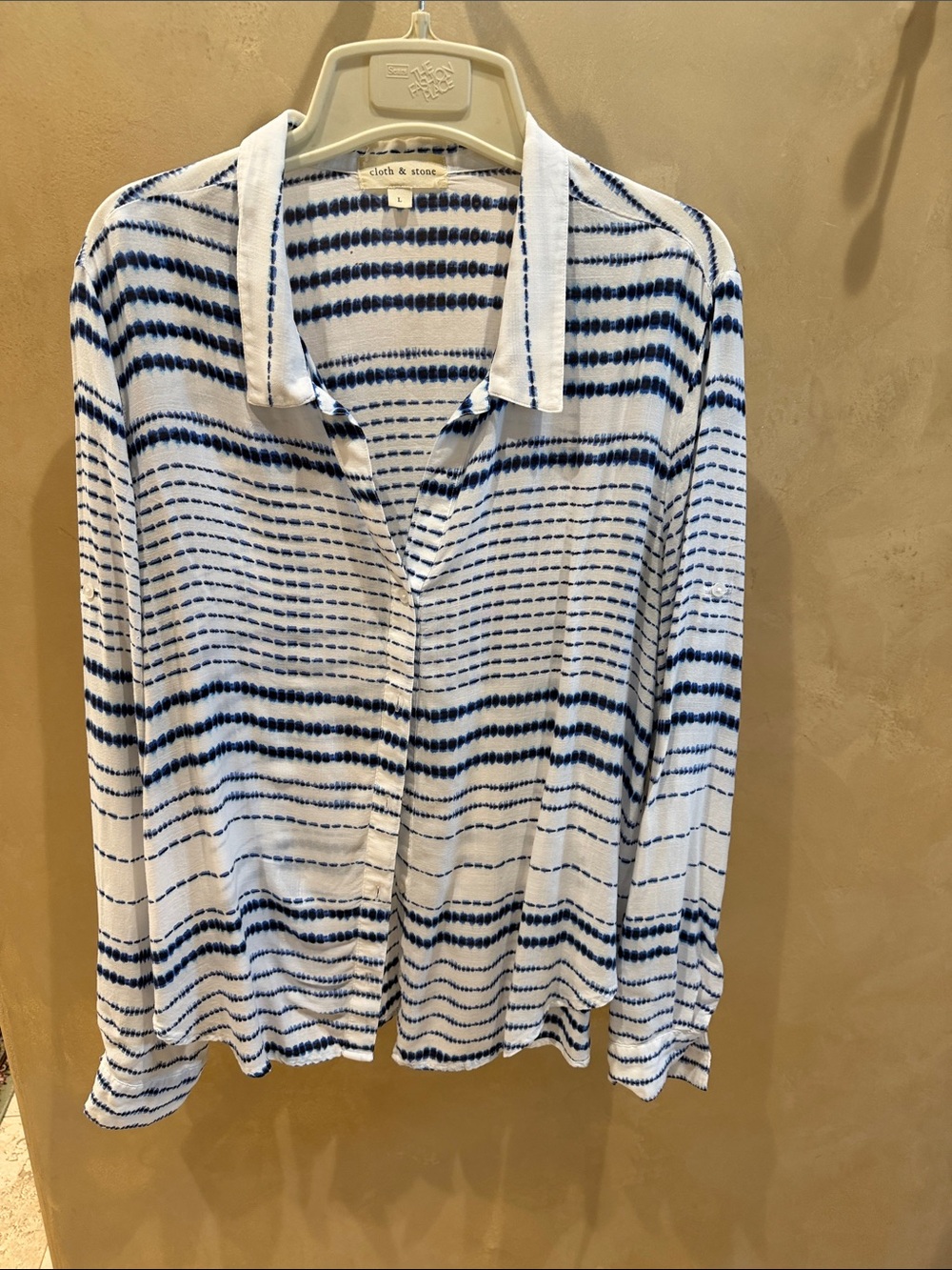 cloth & stone White and Navy Tie-Dye Stripe Top